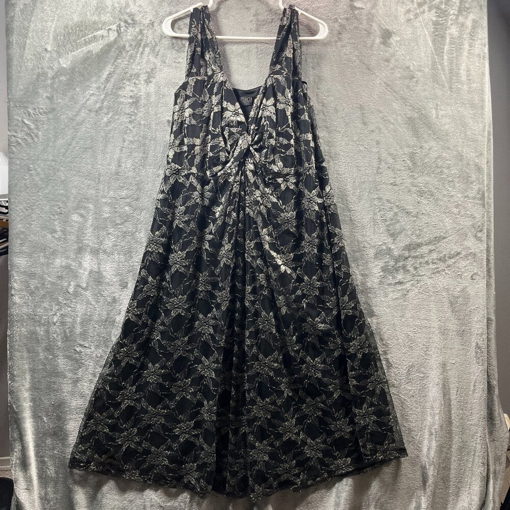 IGIGI Lace Dress Size 14/16 Maxi Black Floral Lined Made in USA